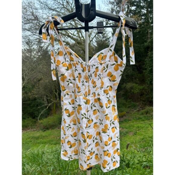Reformation Pearson Linen Mini Dress Citron Lemon Print Size 6 - Picture 3 of 5